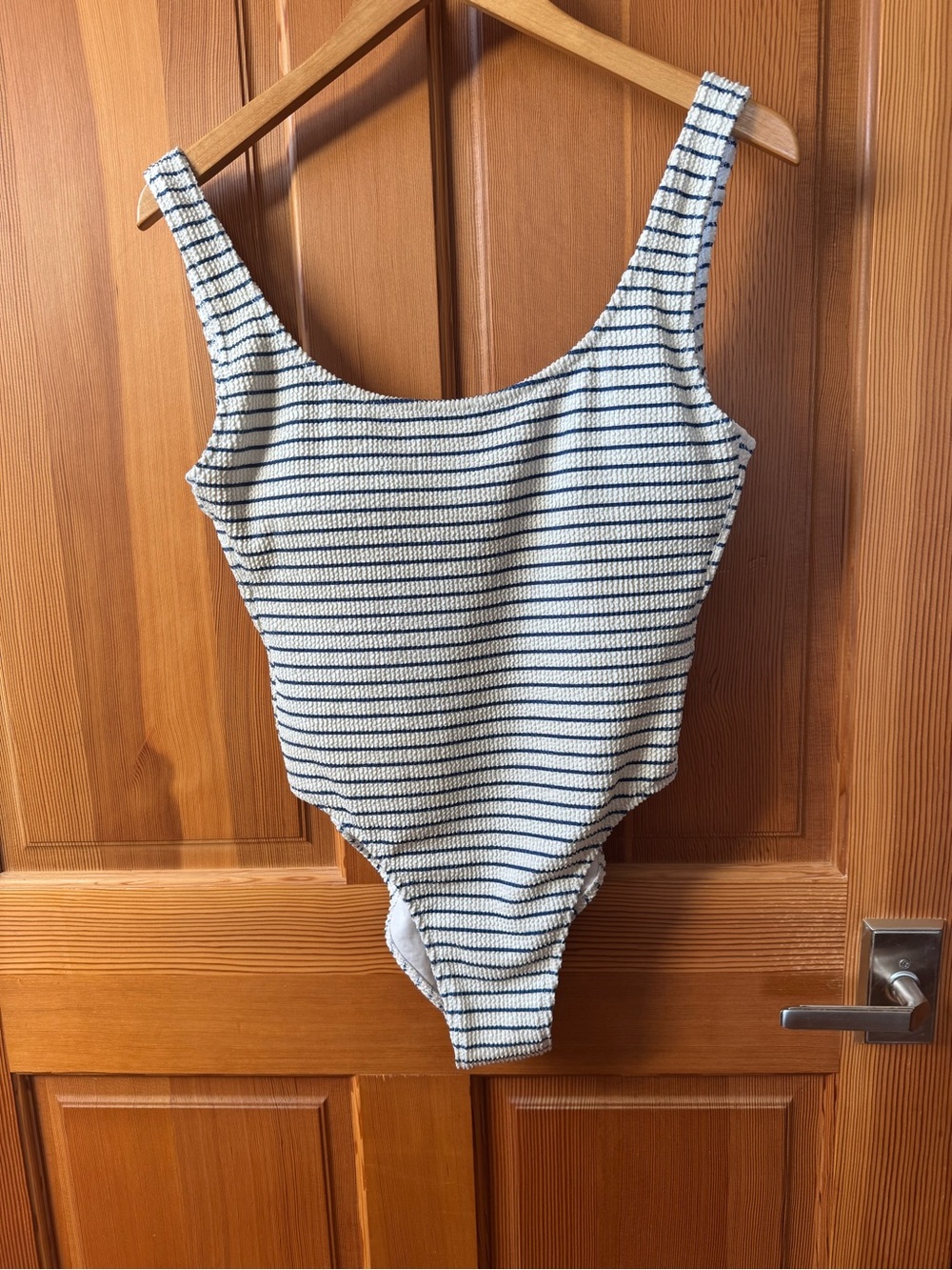 J. Crew White & Navy Striped One-Piece Swimsuit